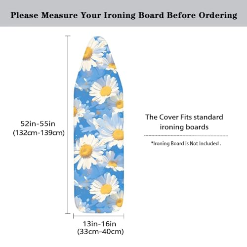 Daisy Print Ironing Board Cover and Pad Standard Ironing Board Cover with Elastic Edge and Hook and Loop Fasteners Scorch and Stain Resistant Fabric - color: Daisy Print