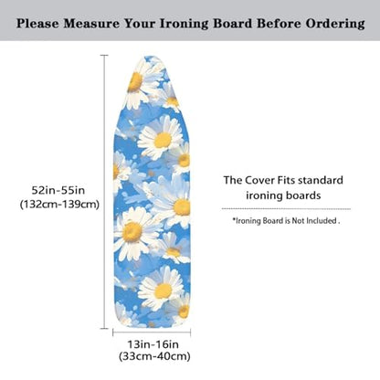 Daisy Print Ironing Board Cover and Pad Standard Ironing Board Cover with Elastic Edge and Hook and Loop Fasteners Scorch and Stain Resistant Fabric - color: Daisy Print