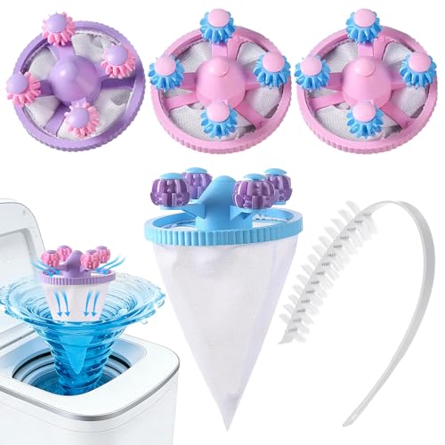 4-Pack Pet Hair Remover for Laundry with Washing Machine Cleaning Brush, Lint Catcher for Washing Machine, Pet Dog Hair Removal Tool, Floating Fur Filtering Mesh Removal