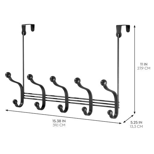 iDesign 5-Hook Over-the-Door Rack, Matte Black