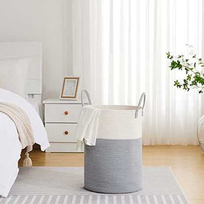 VIPOSCO 72L Tall Woven Laundry Basket Hamper, Grey White - color: Grey, size: 72L