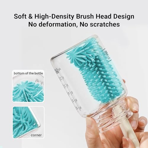 Aynmer Baby Bottle Brush Cleaner Set - 10 In 1 Travel Bottle Cleaning Brush Kit with Silicone Bottle Brush, Nipple Brush, Soap Dispenser, Portable Drying Rack, Breast Pump & Bottle Cleaning Kit -Green - color: Lake Green
