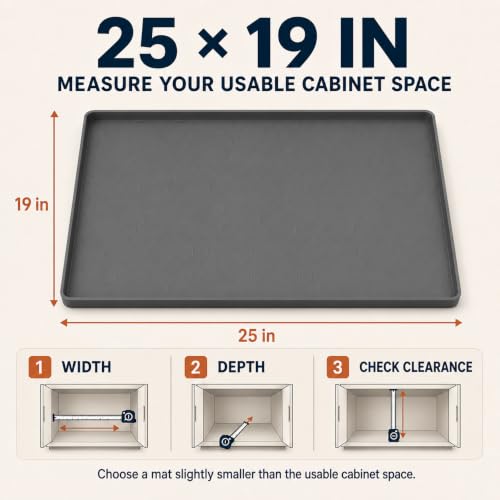 25” x 19” Silicone Under Sink Mat for Bathroom/Kitchen Cabinet Organizer Mat | Leak-Proof Waterproof Liner Pad & Anti-Spill Tray | 0.7in Edge Barrier, 3.5Gal Capacity - style: Sink Mat 25*19in