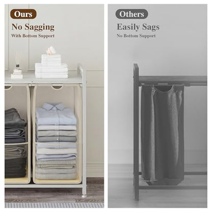 Laundry Sorter 36.6x13x28.5 in, White 3-Section Hamper - size: 3 Bags-145.5L / White + Beige