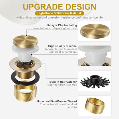 Champagne Bronze Bathtub Drain Kit with Overflow and Hair Catcher - color: Champagne Bronze