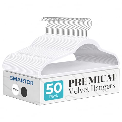 Smartor White Velvet Hangers 50 Pack, Non-Slip Space-Saving Clothes Hangers - color: White, size: 50 Pack