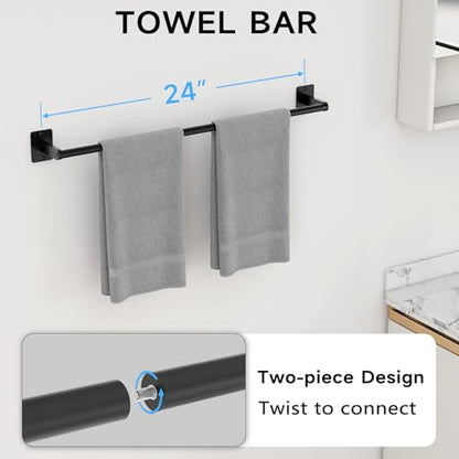 KLJKPA 20-Piece Bathroom Accessories Set, 24 inch Towel Bar - color: Black, size: 20 Piece