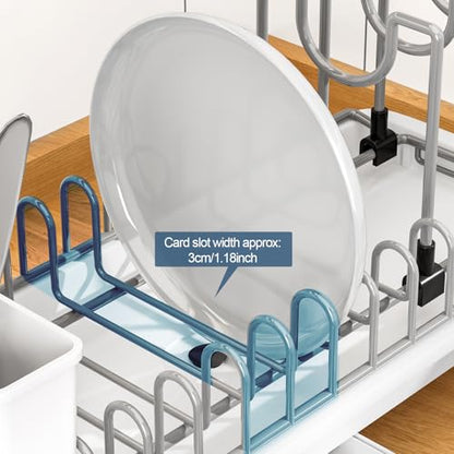 Compact Dish Drying Rack with Utensil Holder – Small Countertop Dish Drainer with 360° Rotating Drain Spout, Stainless Steel Dish Rack for Kitchen Sink, Space-Saving Design for Small Kitchen, White - color: White