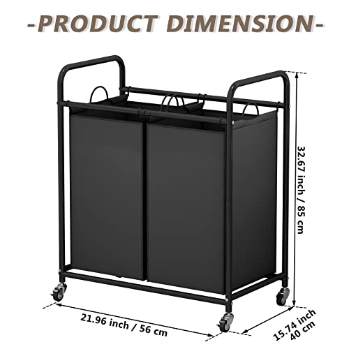 SUOERNUO Laundry Hamper with Lockable Wheels and 2 Removable Bags - color: Black