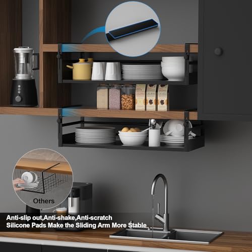 AmonHouseware 2Pack Expandable Under Shelf Storage Basket Organizer,Black - color: Black