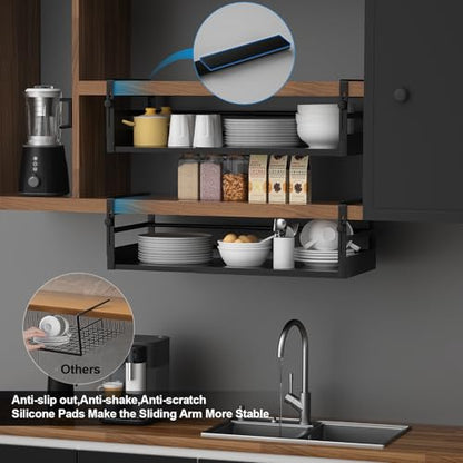 AmonHouseware 2Pack Expandable Under Shelf Storage Basket Organizer,Black - color: Black