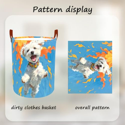 Laundry Basket 15.7x19.7 in White Puppy Autumn Hamper for Bedroom - color: colorful1250