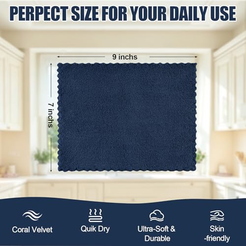 Kitinjoy 24 Pack Kitchen Cloths Dish Towels (7" x 9", Navy Blue) - color: Navy Blue, size: 7 X 9 inch- 24 Pack