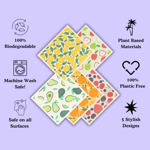 Palm & Peace Swedish Dishcloths for Kitchen - 5 Pack - Reusable Paper Towels - Super Absorbent, Non-Scratch, Washable, Sustainable, 100% Compostable Cleaning Cloths (Juicy Fruit) - color: Juicy Fruit