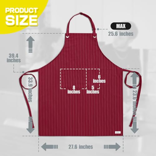 ROTANET Stripe Stretch Apron Chef Aprons for Men with 2 Pockets Waterproof - color: Royal Red