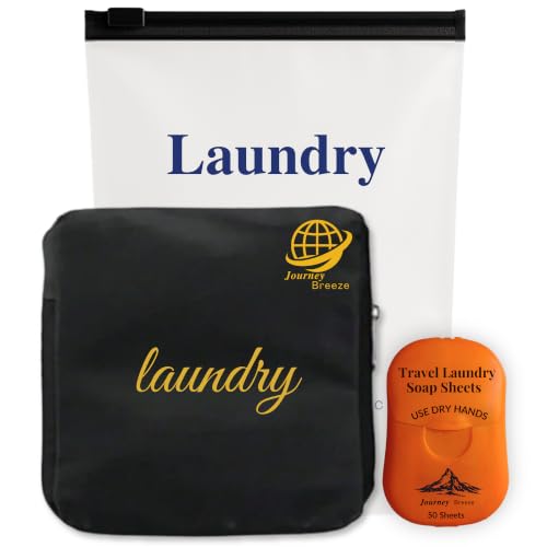 Travel Laundry Detergent Sheets and Foldable Travel Laundry Bag – Compact Laundry Detergent Sheets for Traveling, Dirty Clothes Laundry Bag for Hotels, Cruises & Suitcases - style: Pocket Sheets (50) + Laundry Bag