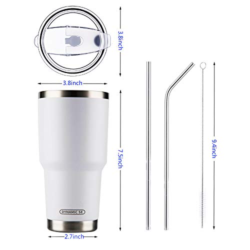 D·S 30oz White Tumbler Double Wall Vacuum Insulated Travel Coffee Mug - color: White