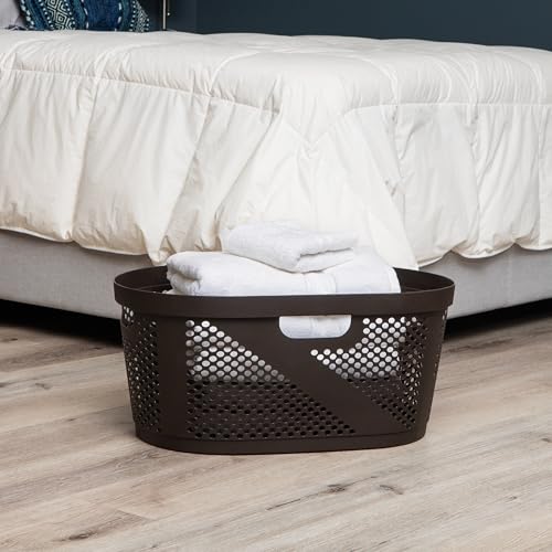 Mind Reader 40L Ventilated Laundry Baskets, Lightweight Clothes Hamper with Cutout Handles for Bathrooms and Closets, Plastic, Set of 2, Brown - color: Brown