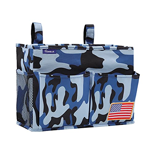 Surblue Bedside Caddy Hanging Bed Organizer Storage Bag Pocket for Bunk and Hospital Beds, College Dorm Rooms Baby Bed Rails, Wheelchair Side Bag, Camp Chiars, 4 Pockets and 2 Hooks (Small Ocean) - color: Z-Y-Ocean, size: Small
