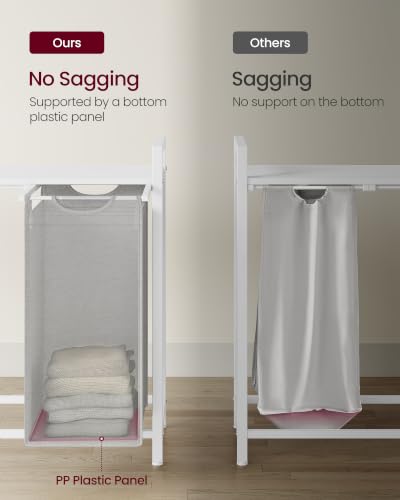 VASAGLE Laundry Hamper with Shelf, 3 Pull-Out Bags, 3 x 10.6 Gallons (40 L) - color: Dove Gray + Cloud White, size: 3 Bags - 120 L