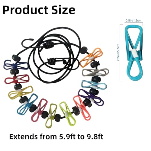 Retractable Travel Clothesline, with 12 Clips, for Laundry Drying, Compact for Camping Hotel Home