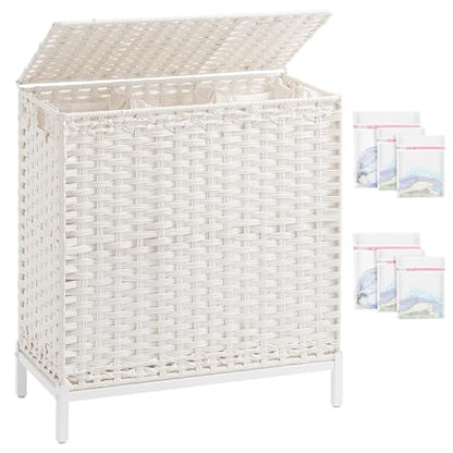 SETVSON Laundry Hamper with Lid, Large 132L Rattan Basket, White - color: Cloud White, size: 132 L - 35 gal