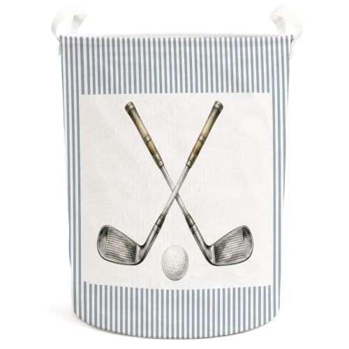 Golf Blue White Striped Laundry Basket Hamper - color: Golf - 06
