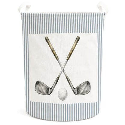 Golf Blue White Striped Laundry Basket Hamper - color: Golf - 06