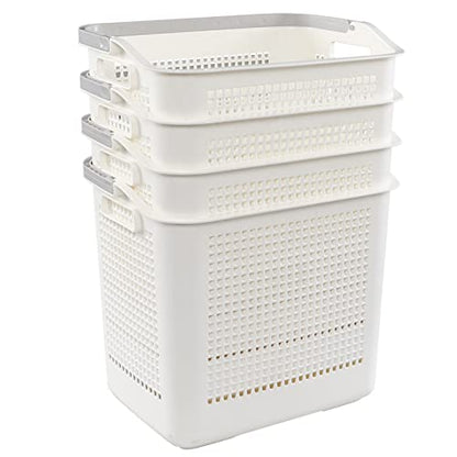 42 L Plastic Laundry Baskets with Handles, White Plastic Hamper for Clothes, 4 Packs