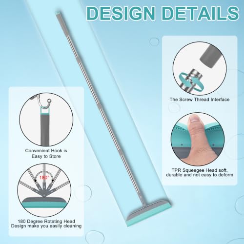 Multifunction Rubber Air Broom, Silicone Floor Squeegee Broom with 59" Long Handle, Scraping Broom for Floor Bathroom Kitchen Shower Tile Pet Hair Fur Marble Glass Water Window Foam Cleaning, Blue - color: Blue Air Broom