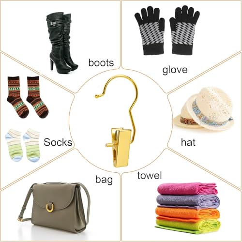 Amber Home 24 Pack Gold Boot Clips for Closet, Clothes Pins
