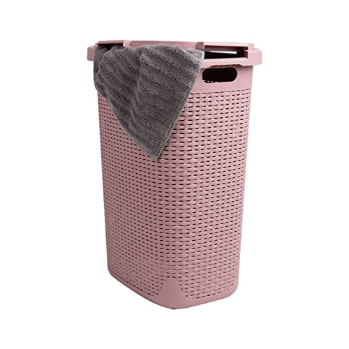 Mind Reader Slim Laundry Hamper with Lid, 60L Tall Clothes Basket, Narrow Tapered Design for Bathrooms, Closets and Laundry Rooms, Plastic, 2 Pack, Pink - color: Pink, size: 2-Pack