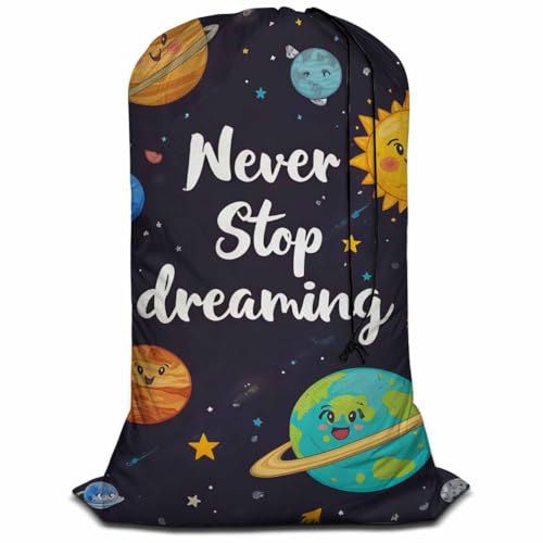 Swono Large Capacity Laundry Hamper Basket Solar System Cartoon Planets Quotes Never Stop Dreaming Storage Baskets for Bedroom, Bathroom, Dorm, Dining Room, Oxford Cloth 28x40 Inch - color: Solar System