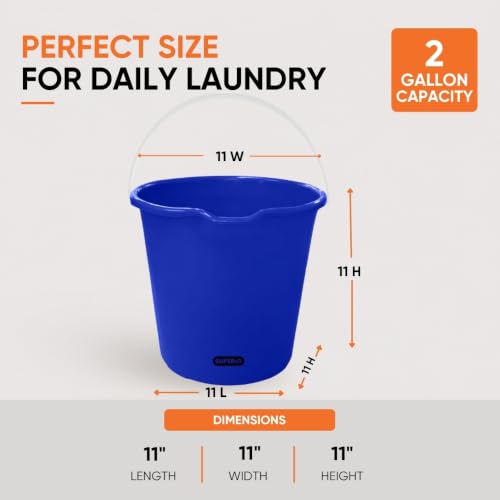 Superio 2.75 Gallon Bucket, Plastic Cleaning Pail with Handle, Car Wash Bucket, Small Utility Bucket for Mopping, Fishing, Camping & Household Use, Durable, Blue - 6 Pack - color: Blue, size: 6 Pack