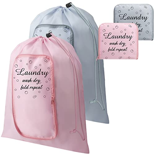 Boao 2 Pcs Travel Laundry Bag with Drawstring Zipper - color: Pink, Gray, size: Bubble