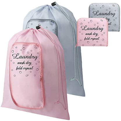 Boao 2 Pcs Travel Laundry Bag with Drawstring Zipper - color: Pink, Gray, size: Bubble