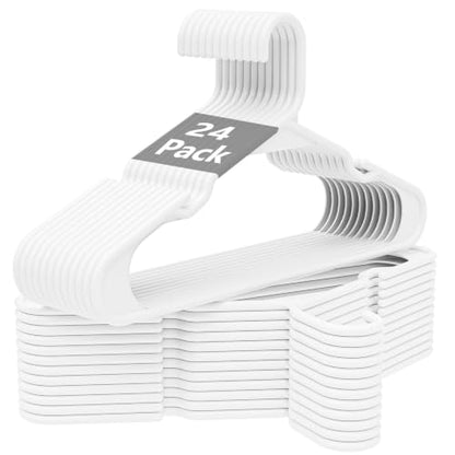 White Plastic Hangers 24 Pack with Non-Slip Shoulder Grooves - color: White, size: 24 Pack