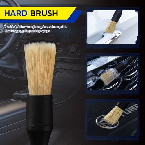 7PCS Car Detailing Brush Kit - Ultra Soft Boars Hair Car Interior Detailing Brushes, Includes 4 Different Brushes, Multi-use for Cleaning Interior or Exterior - Perfect Car Accessory Gift - size: 7PCS-A
