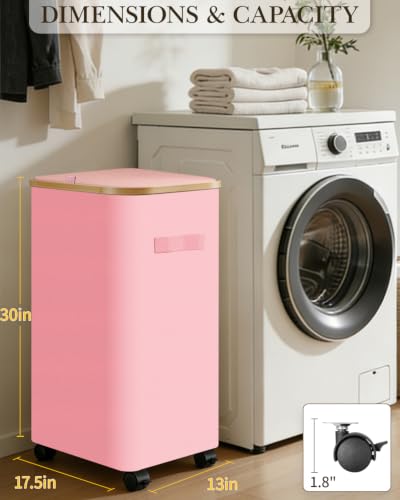 Laundry Basket with Wheels, 110L Large Rolling Laundry Hamper for Dorm - color: Pink, size: 110L