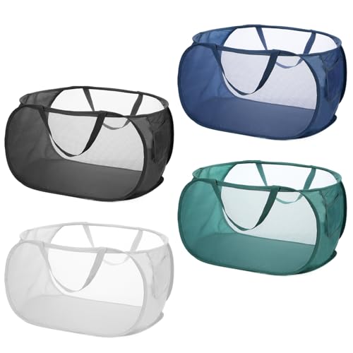 4 Pcs Popup Mesh Laundry Basket, Laundry Hamper with Side Pocket