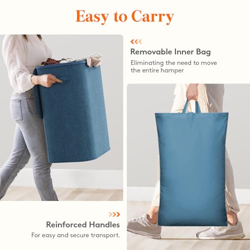 Lifewit 85L Large Laundry Hamper with Lid, Removable Inner Bag, Dark Blue - color: Dark Blue, size: 85L