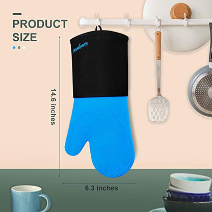 Silicone Oven Mitts - 14.6" Heat Resistant Oven Gloves for Baking, Cooking - color: Blue & Black, size: 14.6in Oven Mitts