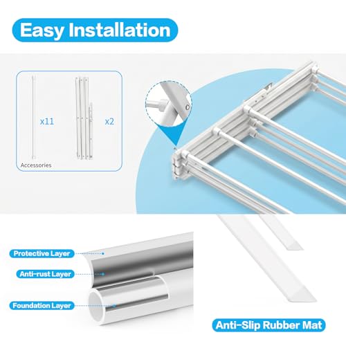 3-Tier Foldable Clothes Drying Rack Adjustable (15.75in-29in W), Laundry Drying Rack Collapsible Easy Assembly, Small Folding Portable Air Dryer for Laundry Indoor Outdoor 40"x29"x13"