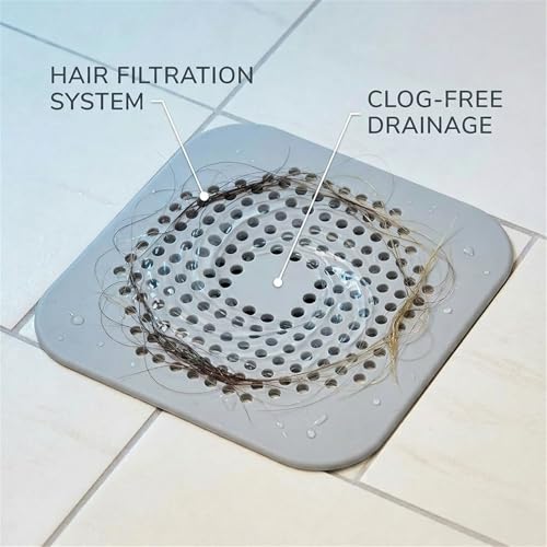 5.7 Inch Large Shower Drain Hair Catcher (2-Pack) - Silicone Square Flat Drain Cover, Fits 5" and 6" Standard Shower Drains, Extra Large Hair Catcher for Bathroom Bathtub & Kitchen Sink - Gray - color: Grey(2pcs)