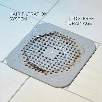 5.7 Inch Large Shower Drain Hair Catcher (2-Pack) - Silicone Square Flat Drain Cover, Fits 5" and 6" Standard Shower Drains, Extra Large Hair Catcher for Bathroom Bathtub & Kitchen Sink - Gray - color: Grey(2pcs)