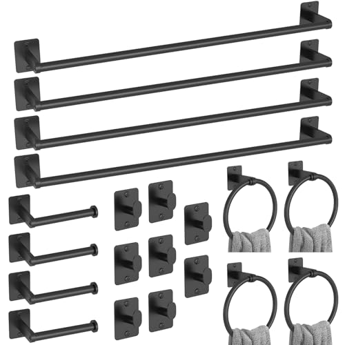 KLJKPA 20-Piece Bathroom Accessories Set, 24 inch Towel Bar - color: Black, size: 20 Piece