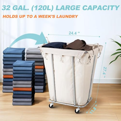 PLKOW 120L Rolling Laundry Hamper, Beige - color: Beige-120L