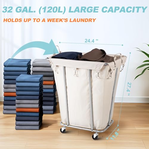 PLKOW 120L Rolling Laundry Hamper, Beige - color: Beige-120L