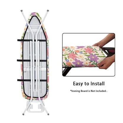 Flashideas Flower Ironing Board Cover and Pad 15x54 Inch Standard Ironing Board Cover with Elastic Edge and Hook and Loop Fasteners Scorch and Stain Resistant Cotton - color: Flower 2