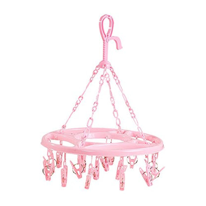 Round Plastic 18 Clips Underwear Scarf Laundry Clothes Drying Hanger Pink